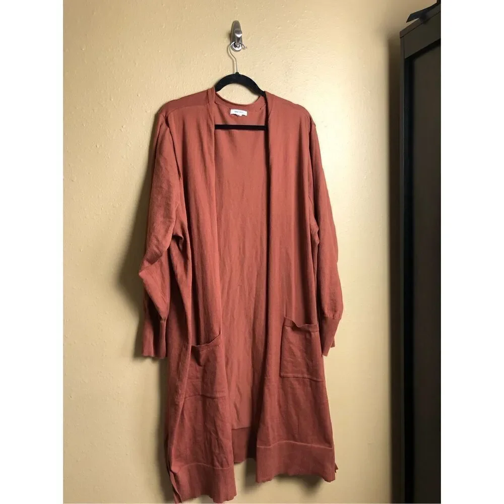 Nine West Open Front Duster Long  Cardigan Sweater Pockets SZ 3X